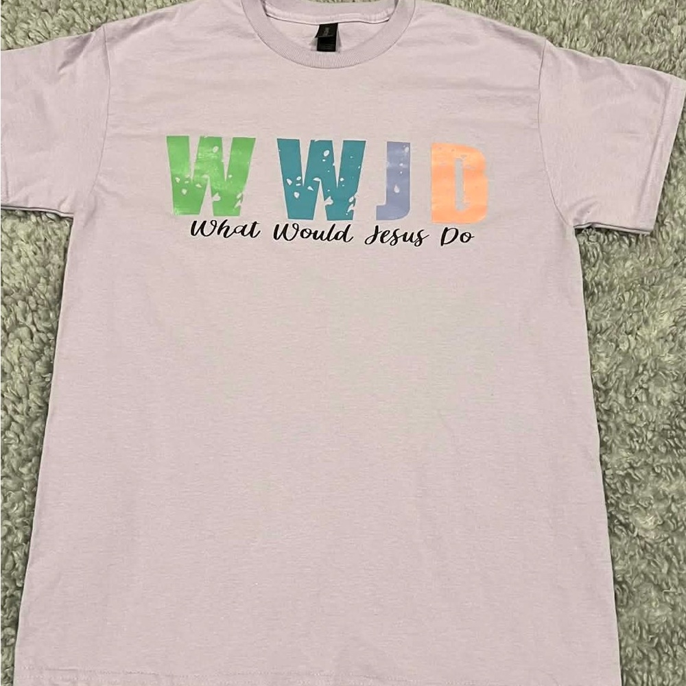 “WWJD-What Would Jesus Do” Cotton Lavender T-Shirt